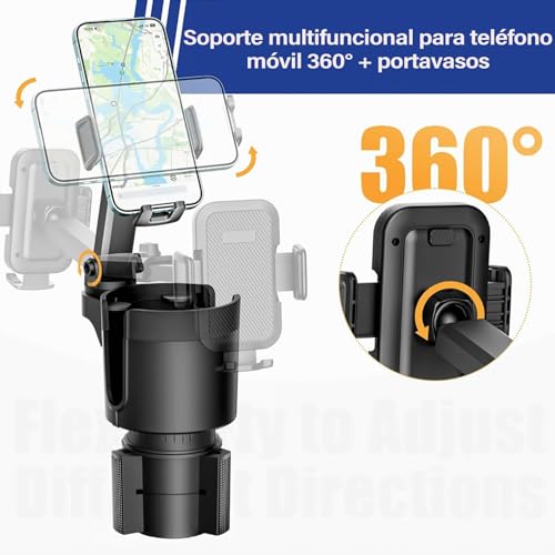 EWIEIAA 2 en 1 Porta Vasos para Auto, Soporte telescópico para teléfono de Coche, Tamaño de Base Ajustable, Adecuado para la mayoría de Tazas