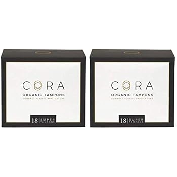 Cora Organic Cotton Tampons with BPA-Free Plastic Compact Applicator - Chlorine & Toxin Free - Super (36 Count)