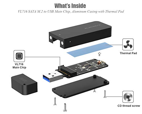 USB 3.1 SATA Behuizing voor 2230/2242 NGFF M.2 SSD, ElecGear NG-2242A (SATA + USB A-stekker) Mini Externe Aluminium… - Image 4