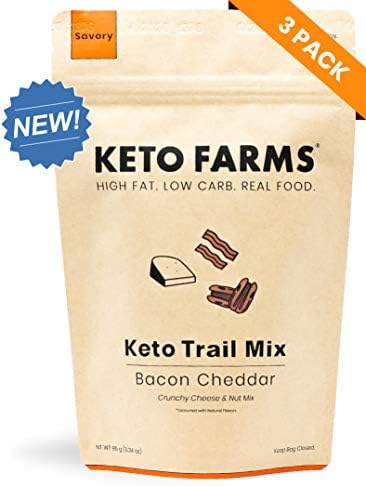 Keto Trail Mix, Crunchy Cheese Mix, Keto Friendly Snacks by Keto Farms (2g Net Carb) [Bacon Cheddar] 3.34 Ounce, 3 Count | Real Keto Food, High Fat Low Carb Snacks