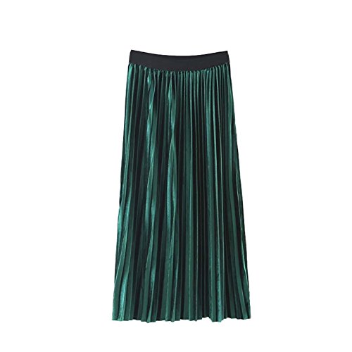 green velvet pleated midi skirt