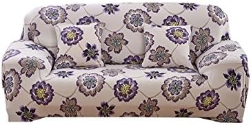 Elvoes Floral Printed Sofa Cover Anti-Slip Elastic Slipcover Stretch Polyester Fabric Soft Furniture Protector Couch Cover (Two seater(57''-72''), Puple Flower)