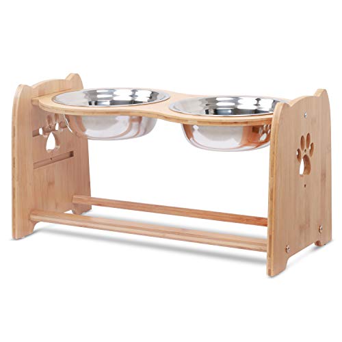 XZONE PET Elevated Dog Bowls for Cats and Dogs, Adjustable Bamboo