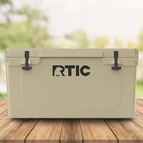 RTIC Hard Cooler 65 qt, Tan, Ice Chest with Heavy Duty Rubber Latches