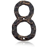 5.5 Inch House Address Numbers- Solid Cast Iron Metal Door Gate Number- Unique Hammer Appearance with Individual Irregular Handcraft Antique Brass Finish (Number 8)