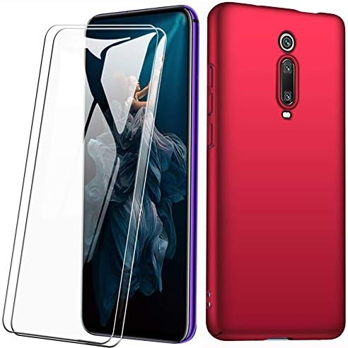 FANFO® Case + [2 Pieces] Tempered Glass Screen Protector for Xiaomi Redmi K20 Pro, Ultra Thin Pure Hard PC Case, Silky Matt Paint Bumper Shell Case Cover, Red