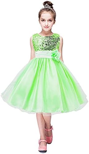 ZAH Sequin Mesh Flower Party Wedding Gown Bridesmaid Tulle Dress Little Girl(Green,5Y)
