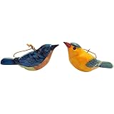 Finch and Blue Bird Ornament Pack Realistic Christmas Tree Decoration Polyresin, Set of 2