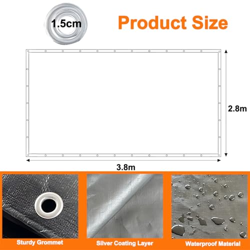 Gluckluz Heavy Duty Tarpaulin Sheet 220g/m² Thick Waterproof Tarp 3 * 4m 12 Mil Tear-Proof UV Resistant Cover with Reinforced Grommets & Edges for Outdoor Garden Car Patio Camping Pool (Black)