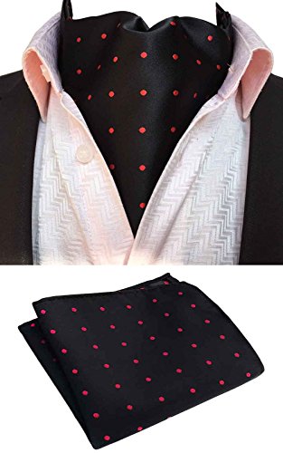 MOHSLEE 4 PCS Men's Polka Dots Ascot Cravat Ties Scarf Necktie Pocket Square Set - Thumbnail 4