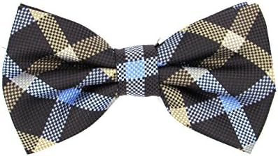 Men's Plaid &amp; Striped Bow Tie (Brown-Blue-Beige)-643-H