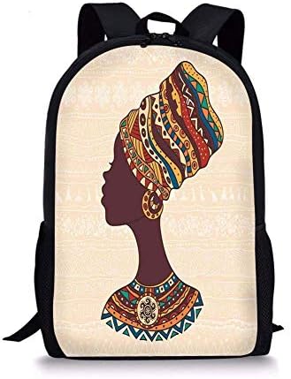 gthytjhv Tribal Decor,African Woman in Traditional Ethnic Fashion Dress Portrait Glamour Graphic,Cream Brown Boy Girl School Backpack Mens Womens Sports Bag