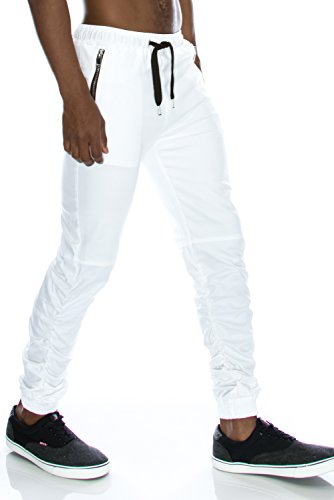 Hipster hip hop shirred leg twill white jogger sweat pa…