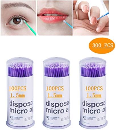 300 PCS Eyelash Remover Sticks,Micro Wands Disposable Microbrush Applicators Eyelash Extensions Remove False Eyelashes Cotton Swab Well(Head Diameter:1.5mm)