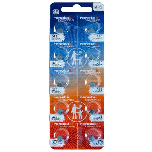 Renata 379 SR521SW Batteries - 1.55V Silver Oxide 379 Watch Battery (10 Count)