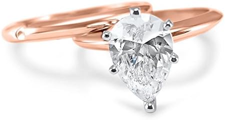 1.5 Carat or 2 Carat Forever ONE Pear moissanite solitaire engagement wedding set 14k Rose Gold