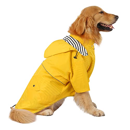 HDE Dog Raincoat Poncho Double Layer Zip Rain Jacket with Removable Hood, Leash Hole for Small to 3XL Dogs and Puppies Yellow - 3XL