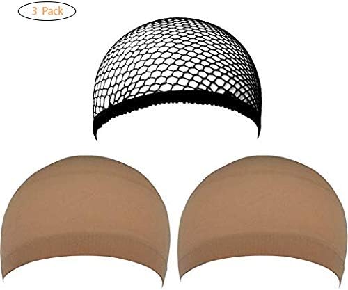 Soonis Wig Caps 3 Pack Nude and Black (1 mesh black and 2 neutral nude)