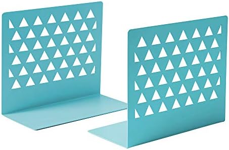 Spyhome 2PCS/Set Metal Hollow Desktop Organizer Bookends Simply Style Geometry Book Ends Support Stand Holder Shelf Bookrack Home Office Supplies (Blue)