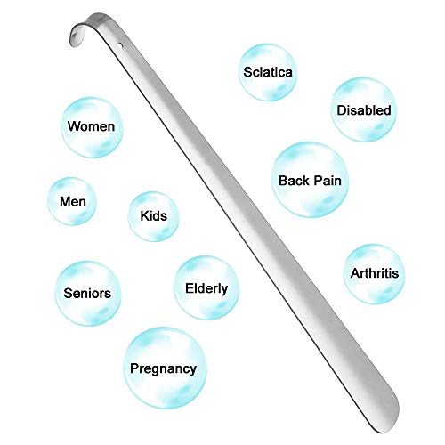 Metal Shoe Horn - Extra Long Handled Shoe Horn - 16.5" Heavy Duty Stainless Steel Shoehorns for Men, Women, Kids, Seniors, Pregnancy, Disabled, Back Pain, Arthritis, Sciatica, Boots, Dress, Sneakers