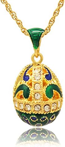MYD Jewelry Enamel Hollow Flower Easter Egg Faberge Egg Pendant Necklace