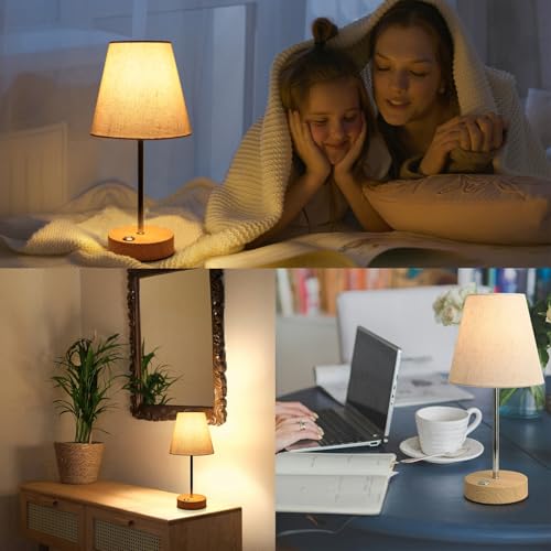 HSLighting Wireless Table Lamp, Akku Table Lamp with Stoffschirm Night Lamp, Stufenlos Touch Dimmable, Light Wiederaufladbar Table Light for Living Room (Modern, 1)