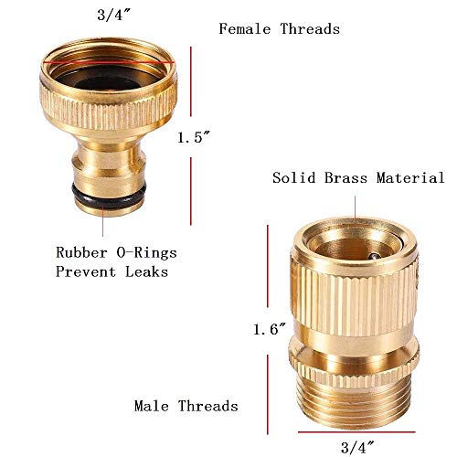 Garden Hose Quick Connect Fittings, 3/4 Inch GHT Solid Brass, Garden Hose Splitter, Heavy Duty Brass Y 2 Way Solid Valve Garden Hose Connector with Comfort Grip