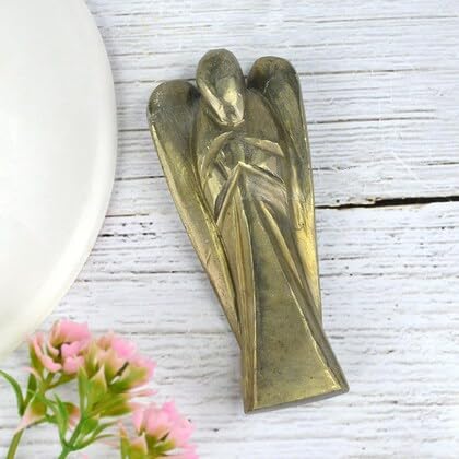 Pyrite Crystal Angel, Guardian Angel Crystal Reiki Healing Crystals Fools Gold Attract Money Energy Bless Hand Carved Pyrite Angel Gemstone Pocket Angel Home Office Decor 3"
