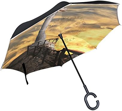 THENAHOME Reverse Inverted Auto Open Umbrella Compact Lightweight Straight Umbrellas with Cross Pillar for Car &amp; Outdoor