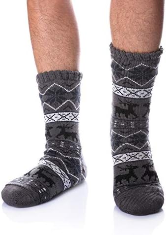 WEVIASMen's Fleece Lined Cozy Extra Thick Slipper Socks Winter Non-Slip Fuzzy Home Sleeping Stockings
