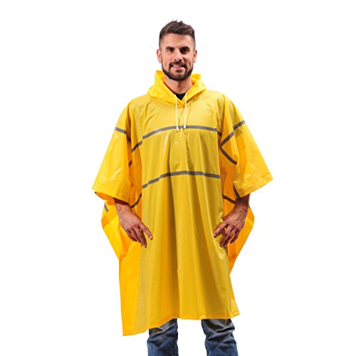 Galeton 12335-YW 12335 Repel Rainwear 0.20 mm PVC Rain Poncho with Reflective Stripes, Yellow, One Size