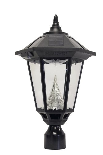 Gama Sonic GS-99F-L Windsor Lamp Outdoor Solar Light Fixture, 3" Post-Fitter Mount, Bright White LED, Black