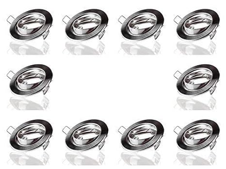 sweet-led 10 x Einbaurahmen für Halogen und LED Strahler, Schwenkbar, Rund, Chrom gebürstet, inkl. GU10 Fassung