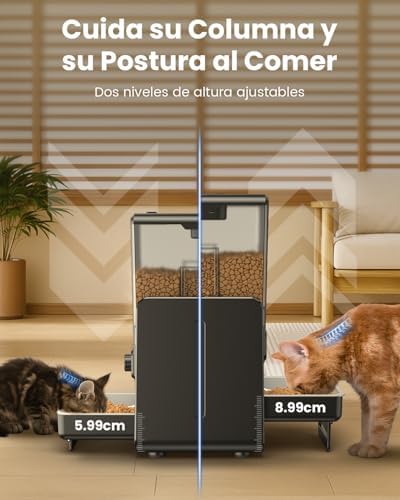 Comedouro automático para gatos para 2 gatos, 5 l/20 chávenas, com tabuleiros ajustáveis, painel de controlo removível, temporizador, comedouro automático para gatos e cães para ração seca