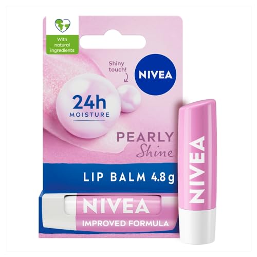 NIVEA Pearly Shine Baume à lèvres (4,8 g), beurre de karité, huiles naturelles et vitamines, hydrate 24 h et un toucher brillant glamour, soin des lèvres nourrissant