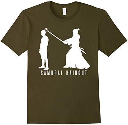 Mens Samurai Haircut Manbun Humor T-Shirt Medium Olive