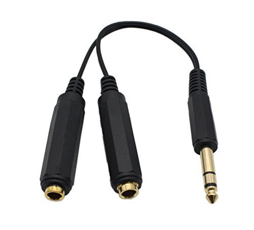 Lemeng 1/4" 6.35mm Stereo Plug / Male to Dual 1/4" 6.35mm Jack /Female Splitter Adapter Cable 0.6 Feet (Black)