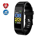 Fitness Tracker, Smart Watch, Fitness Watch,Heater Rate Monitor, Waterproof Smart Fitness Band with Step Counter, Calorie Counter, Pedometer Watch for Kids Women and Men (Black)