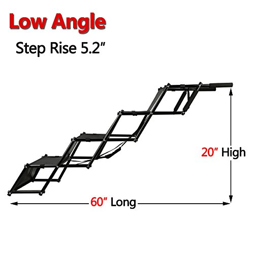 H&ZT Dog Car Step Stairs, Accordion Metal Frame Folding Pet Ramp for Indoor Outdoor Use, Lightweight Portable Auto Large Dog and Cat Ladder, Great for Cars, Trucks and SUVs Cargo (4-Steps)