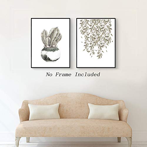 Unframed Abstract Potted Art Poster Modern Style Cactus Art Print,Set of 3（8''x10''） Leaves Wall Art Canvas Painting for Living Room Decor,Housewarming Gift - Thumbnail 3
