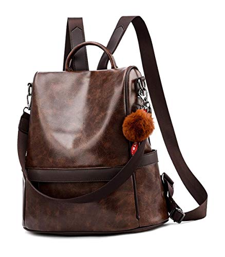 shepretty Women's Backpacks Anti-Theft Rucksack School Shoulder Bags Leather,6766,Coffee — image 1