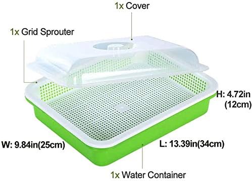 Seed Sprouter Tray, Wheatgrass Sprouting Tray with Lid Bean Sprouter Tray Home Planting Soil Free PP Small Holes Big Capacity