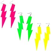 Azusa Sun 80s Neon Earrings Multicolor Acrylic Green Yellow Hot Pink Lightning Bolt Dangle Earrings for Women 70's 80's Outfit Glow Party Accessories Y2K Jewelry