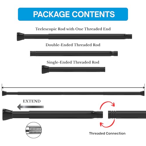 1 Shower Rod No Drilling Stainless Steel Curtain Rod No Holes Adjustable Telescopic Rod for Closet Bathroom Balcony Shower Curtain (85-160cm White)