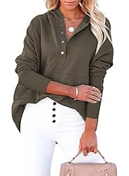 AlvaQ Womens Button Up V Neck Hoodies Casual Long