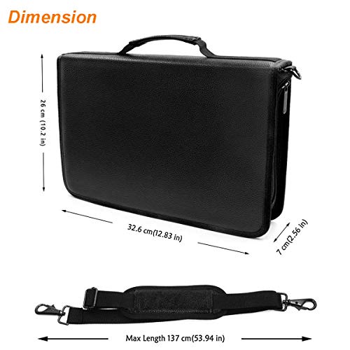 BOMKEE Pencil Case Holder 210 Slots PU Leather Pencil Holder Gel Pen Bag with Adjustable Removable Strap Zipper Closure Large Capacity Pen Organizer (Black)