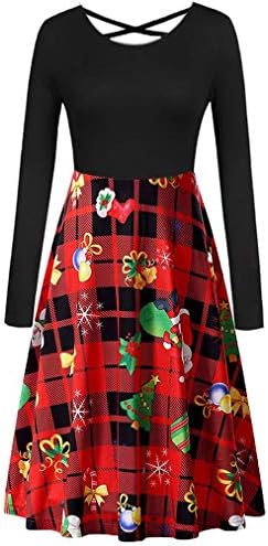 Womens Christmas Dresses Casual Long Sleeve Criss Cross Flared Holiday Dress