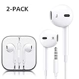 [2 Pack] 3.5mm Earphones/Earbuds/Headphones Stereo Mic&Remote Control Compatible with iPhone 6s/6plus/6/5s/se/5c/IPad/IPod Galaxy More Android Smartphones (White)