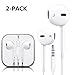 [2 Pack] 3.5mm Earphones/Earbuds/Headphones Stereo Mic&Remote Control Compatible with iPhone 6s/6plus/6/5s/se/5c/IPad/IPod Galaxy More Android Smartphones (White)