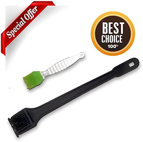 Mega Griller BBQ Grill Brush Scraper with 18" Handle, Durable Hang Hole and Sturdy Metal Bristles Plus Silicone Brush for Spreading Your Favorite Sauces on Your Favorite Foods!!